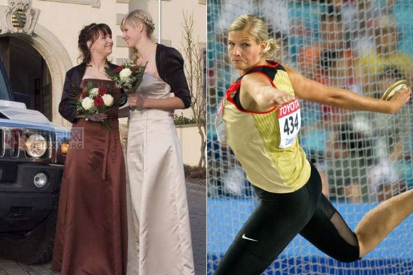 德国田径铁饼猛女纳丁穆勒与同性女友结婚